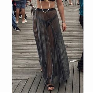 Sheer Metallic Pleated Maxi Skirt